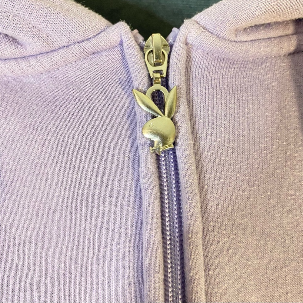 Playboy Bunny Vintage Zip-Up Hoodie Light Purple Bedazzled Outline Back Logo S M - Picture 6 of 11